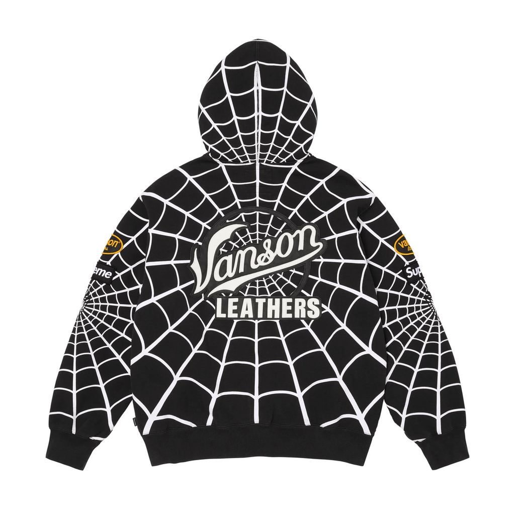 Supreme Vanson Leathers Spider-Man Zip Up Hooded Sweatshirt Black
