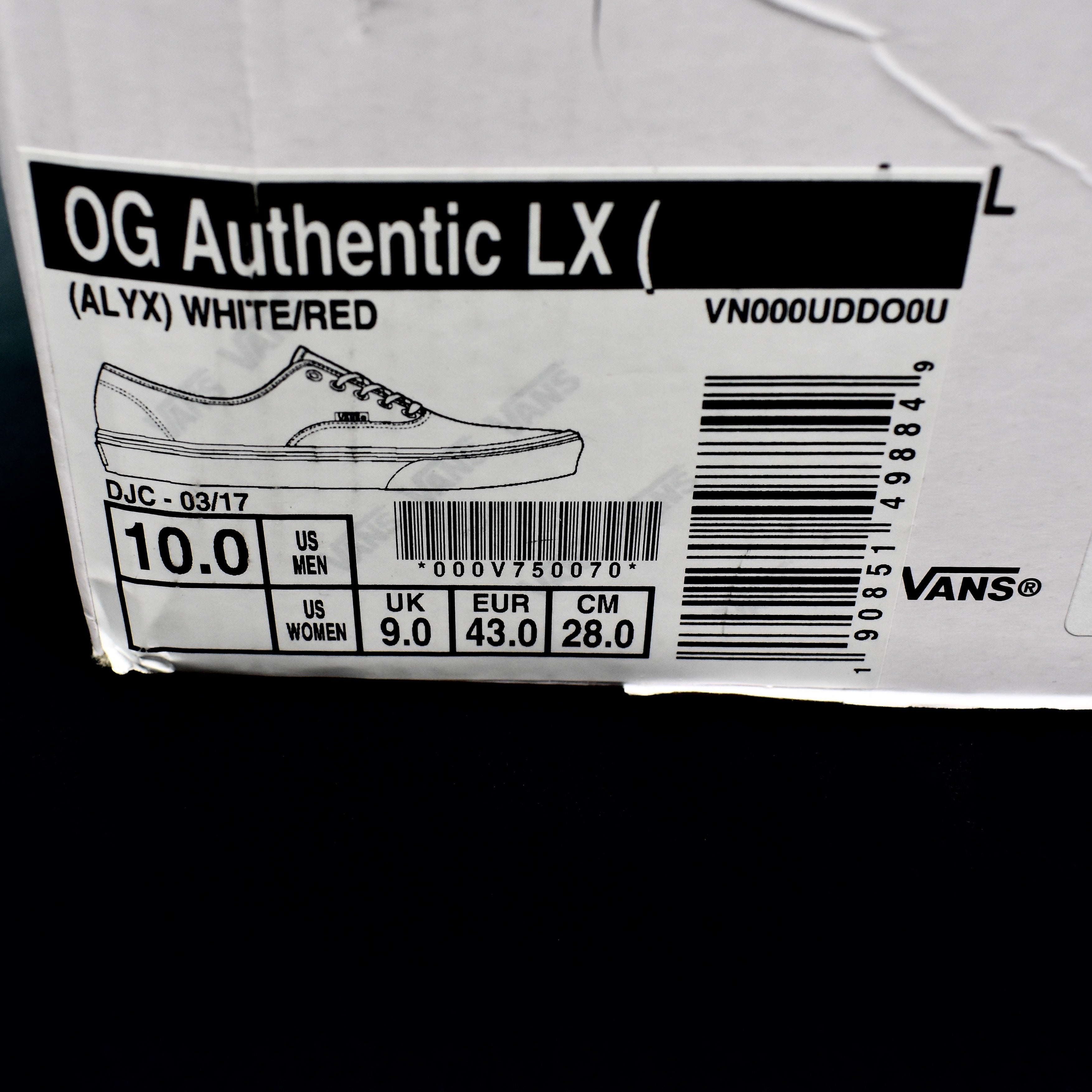 Alyx x Vans - OG Authentic LX (White/Red)