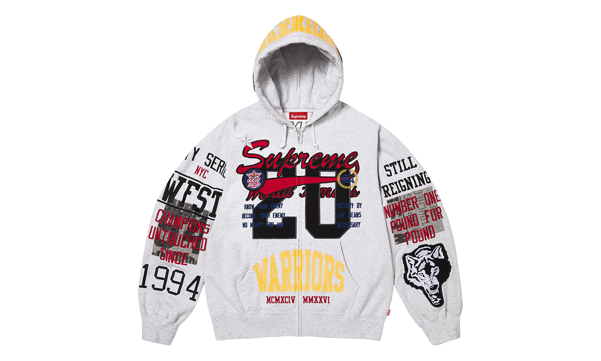 Warriors Appliqué Zip Up Hooded Sweatshirt "SS26 - Ash Grey" SU27598