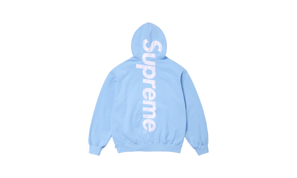 SATIN APPLIQUÉ HOODED SWEATSHIRT "FW24 - Light Blue" SU528